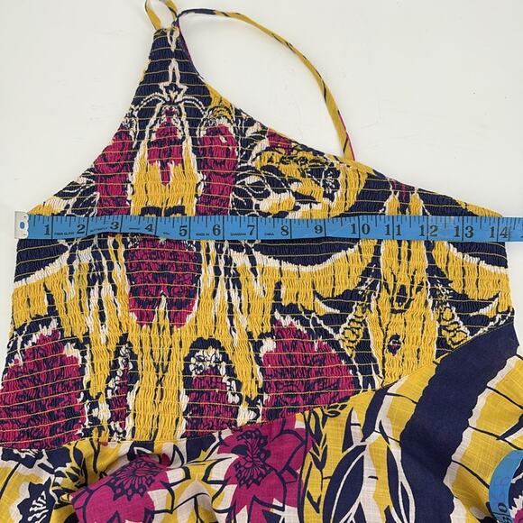 Urban Outfitters Yellow Blue Magenta Floral Halter One Shoulder Cotton Dress M - Picture 12 of 15
